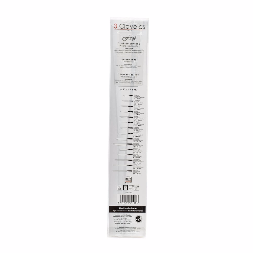 CUCHILLO SANTOKU ALVEOLADO FORJADO RF.1565 (6,5" - 17 cm)