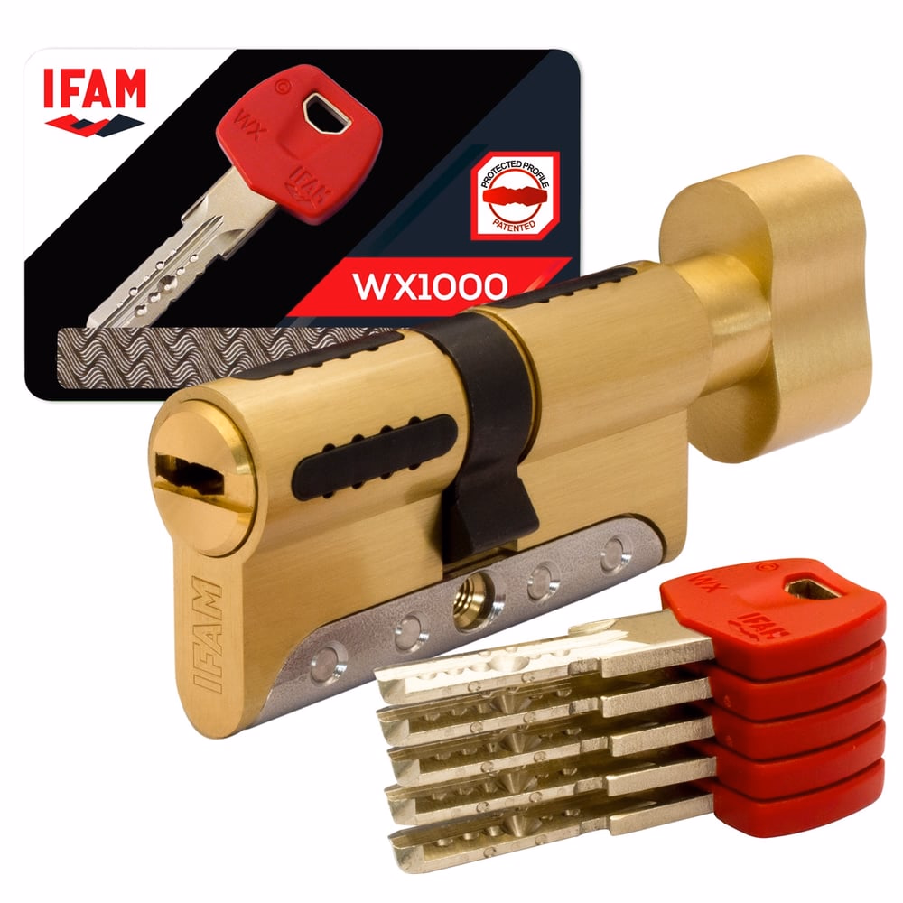 Cilindro Alta Seguridad WX1000, Pomo y Leva 15mm 40x40 Latón